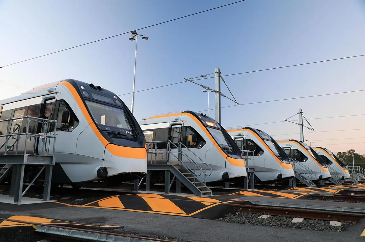 Passenger trains stabled at a rail depot
