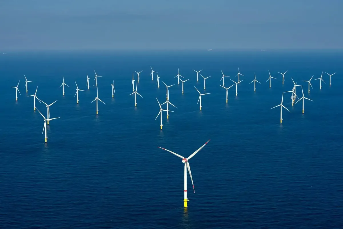 Offshore wind farm turbines at sea